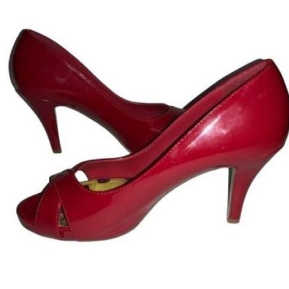 RED OPEN TOE HEELS